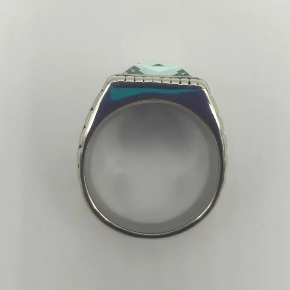 Aqua Cubic Zirconia Handmade Men's Ring Size 9 1/2 NWT